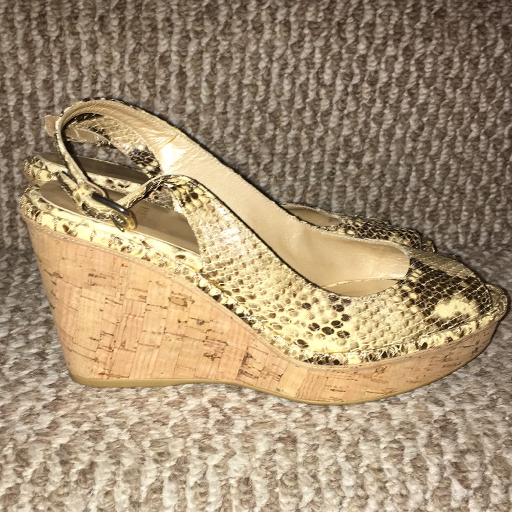 Stuart Weitzman Python Print Leather Peep Toe Sli… - image 3